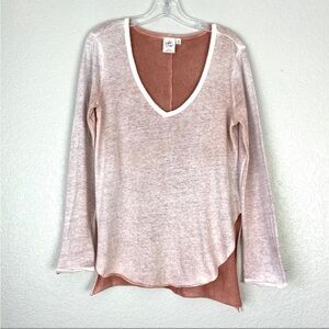 White Crow Rust/Cream Double Layered Distressed Long Sleeve V-Neck Top